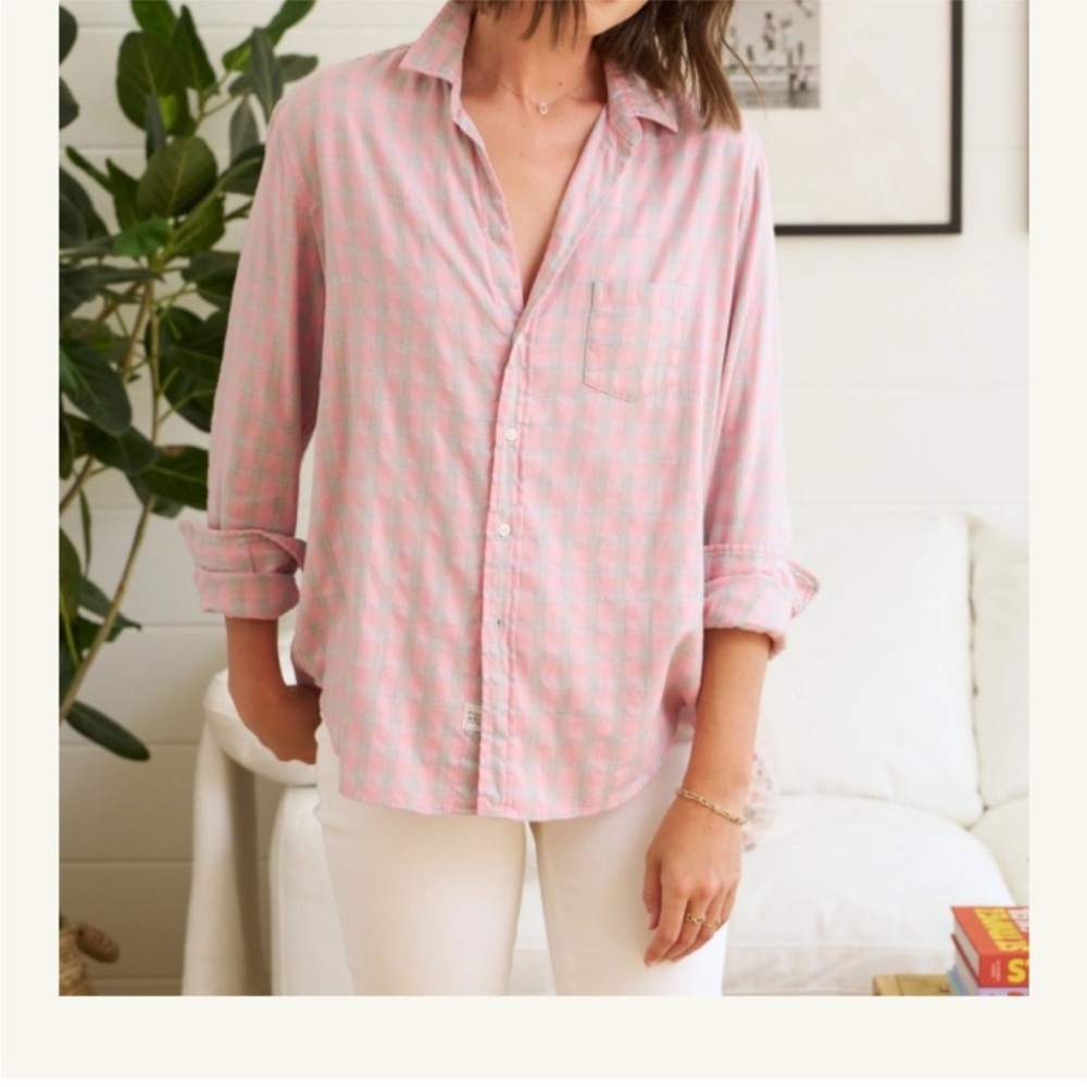 NWOT Frank & Eileen Relaxed Button Down Cashmere Touch Pink Check Flannel Top